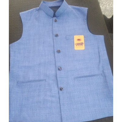 VE Brand Premium Nehru Jacket Solid Blue
